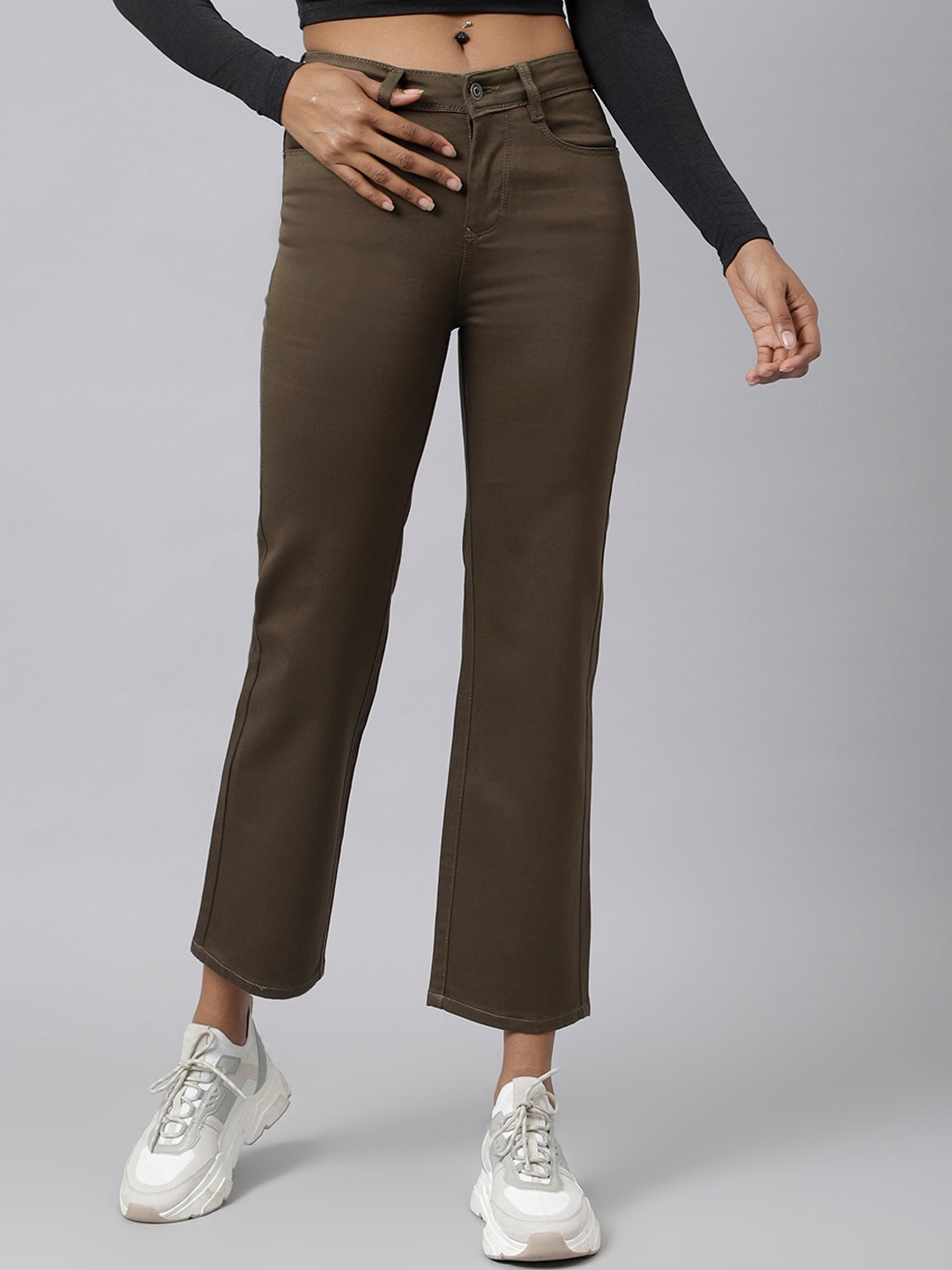 

Code 61 Women Khaki Wide Leg High-Rise Stretchable Jeans