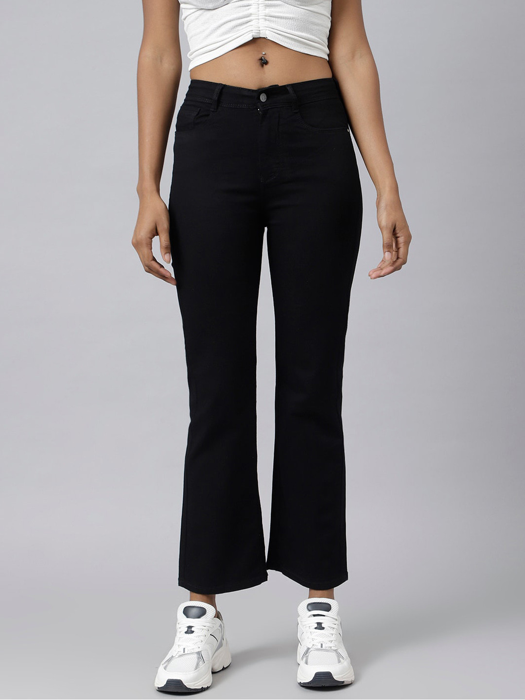

Code 61 Women Black Wide Leg High-Rise Stretchable Jeans