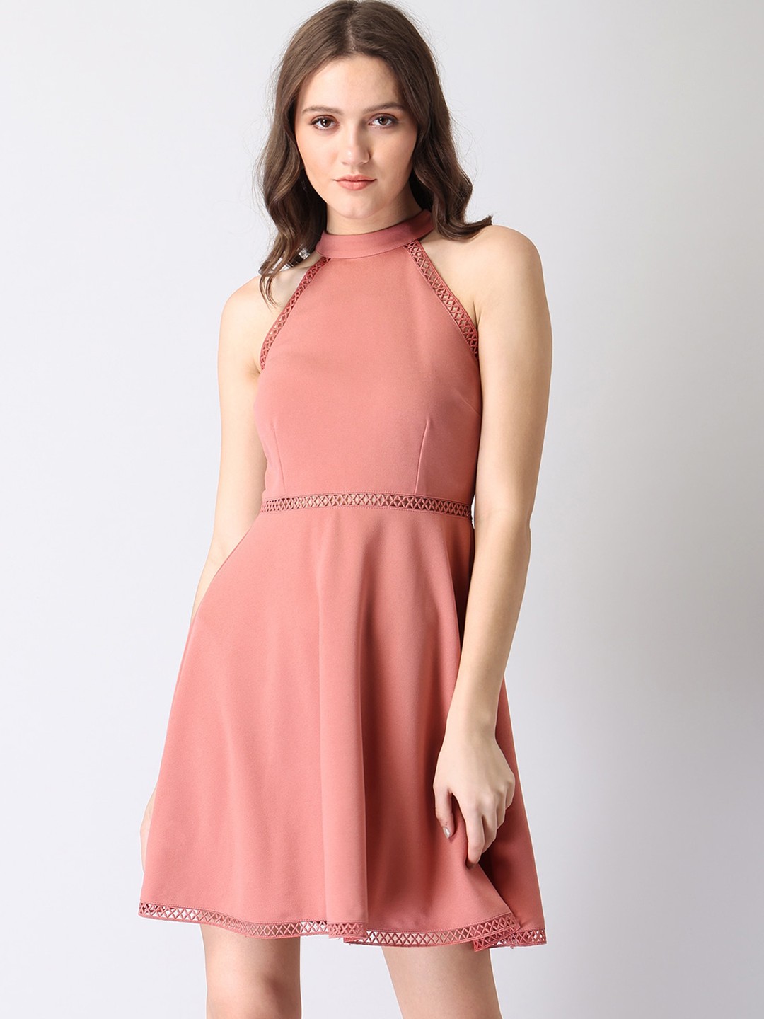 

FabAlley Women Pink Halter Neck Dress