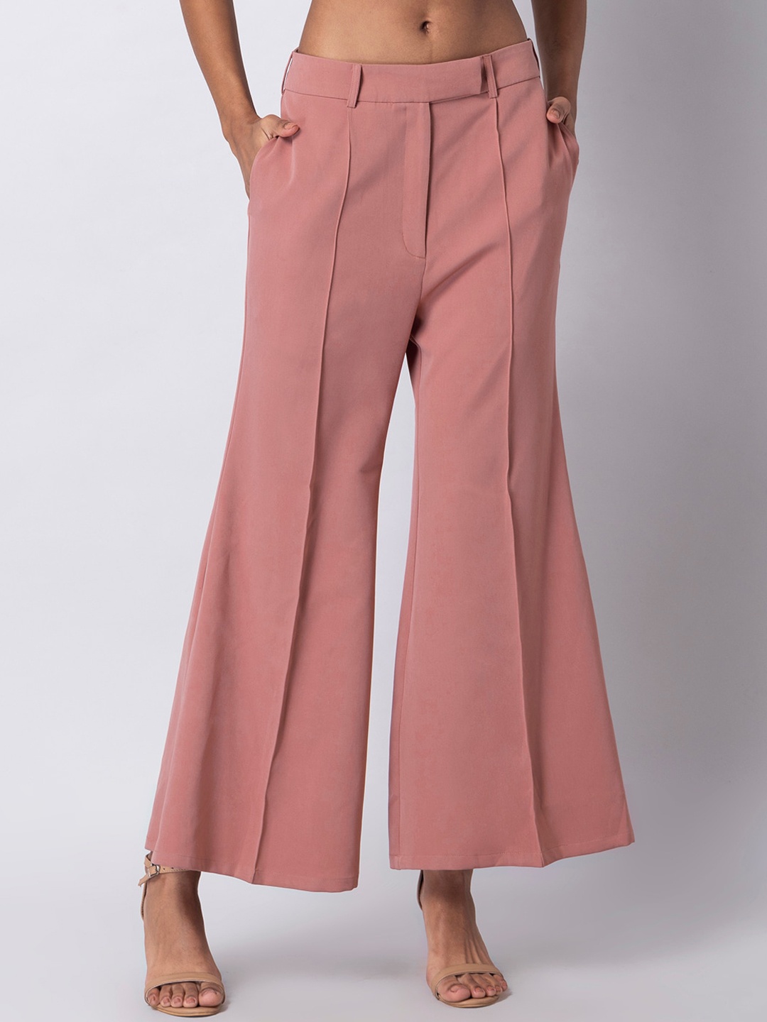 

FabAlley Women Pink Flared Pleated Trousers