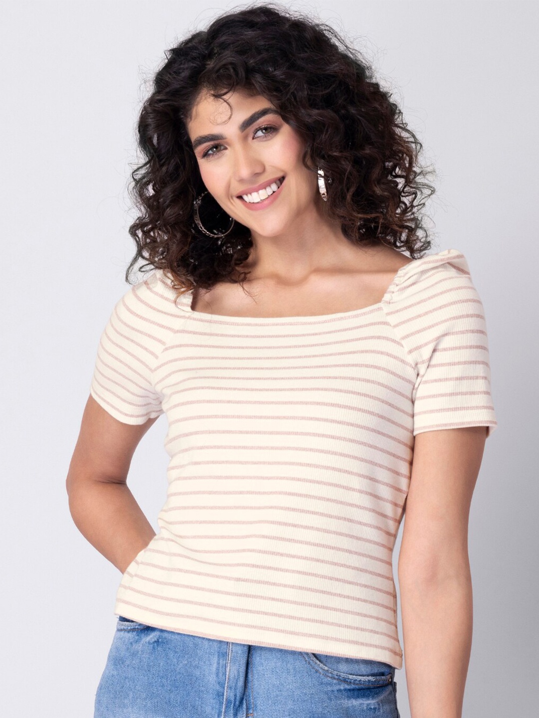

FabAlley White & Pink Striped Top