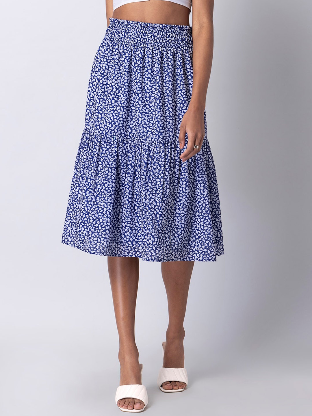 

FabAlley Women Blue Printed Flared Midi Skirts