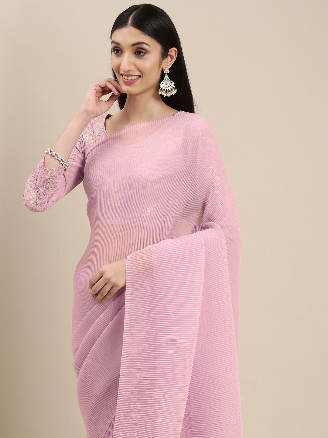 

VAIRAGEE Purple Sequinned Accordion Pleated Saree