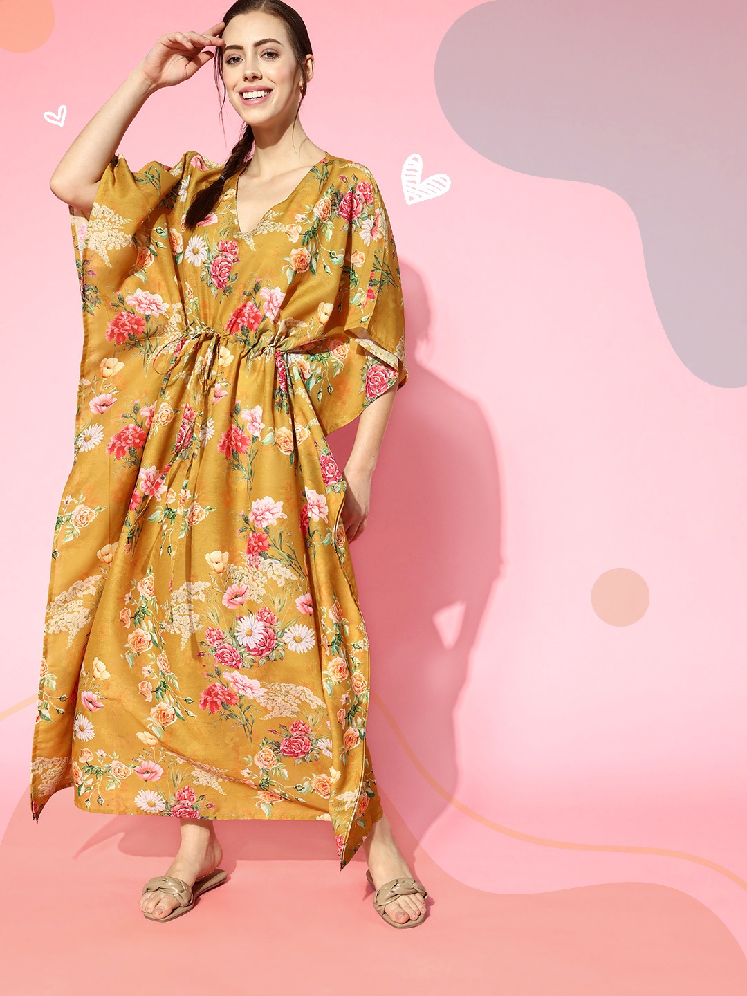 

Vemante Mustard Floral Bohemian Eclectic Nightdress
