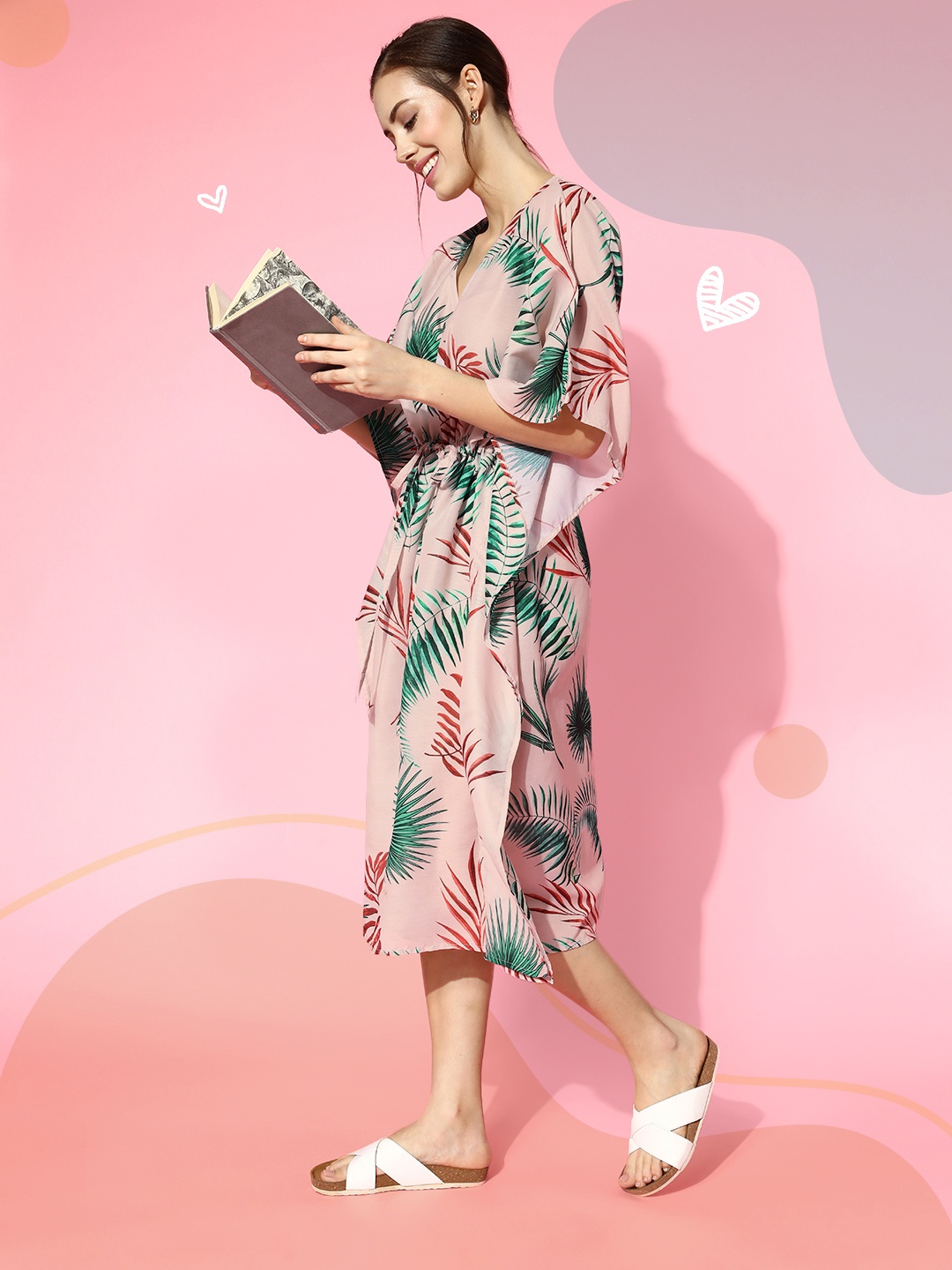 

Vemante Pink Printed Kaftan Nightdress