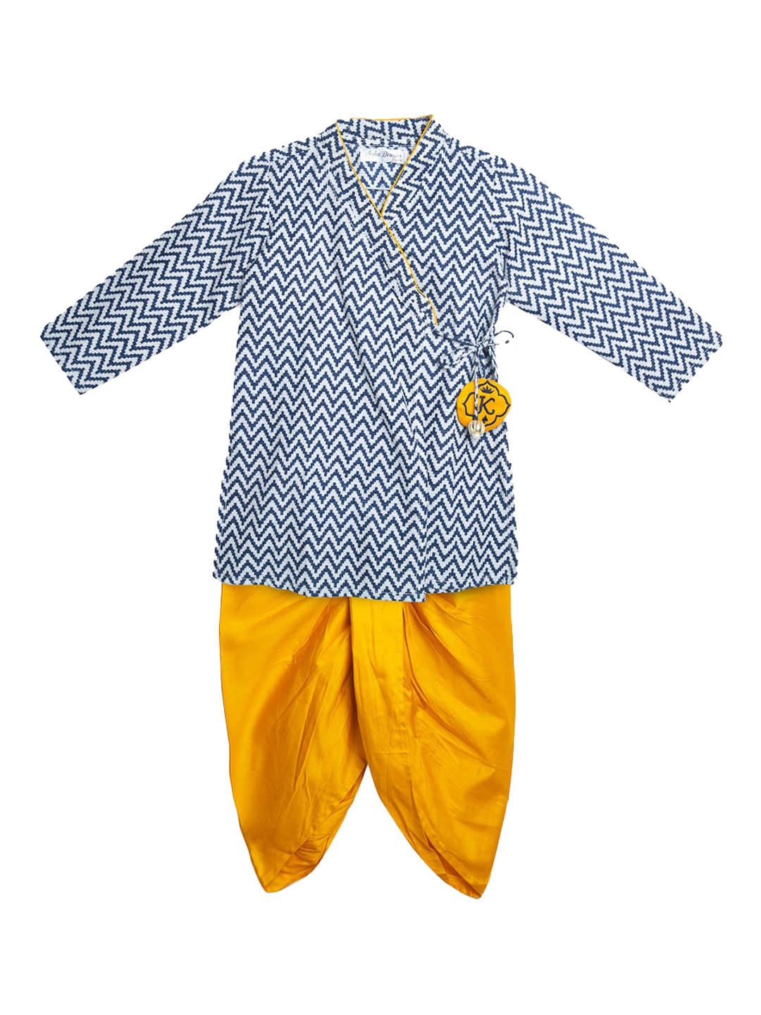 

SAKA DESIGNS Boys Blue & Gold Printed Angrakha Pure Cotton Kurta Set