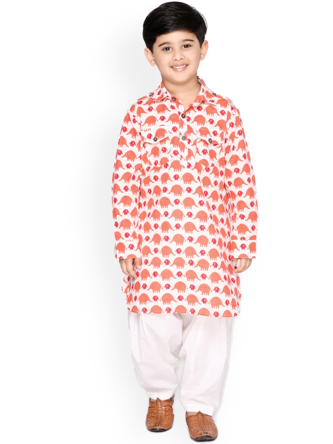 

SAKA DESIGNS Boys Orange Ethnic Motifs Printed Pure Cotton Kurta with Pyjamas
