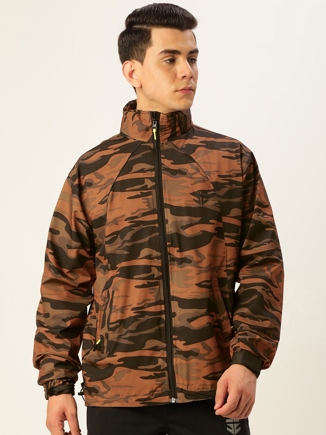 

Sports52 wear Men Olive Green & Black Printed Foldable Hood Rain Jacket