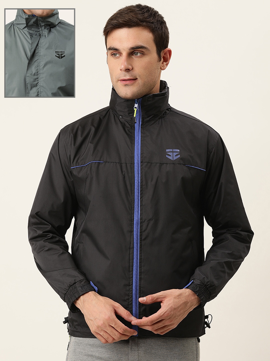 

Sports52 wear Men Black And Grey Solid Reversible Rain Jacket