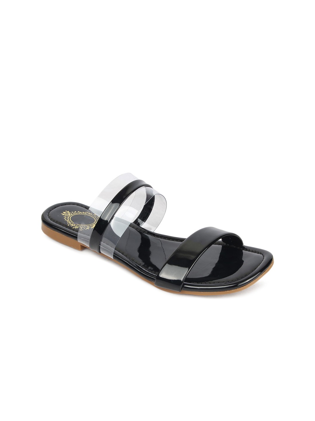 

Myra Women Black Open Toe Slide Flats