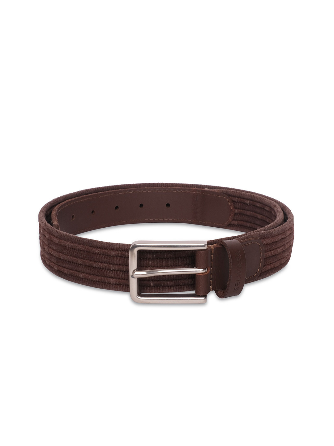 

Belwaba Men Brown Striped Leather Belt