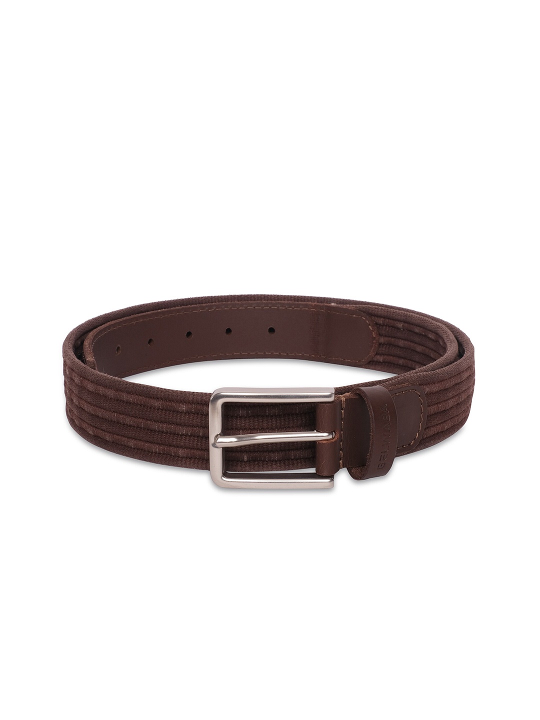 

Belwaba Men Brown Striped Leather Belt