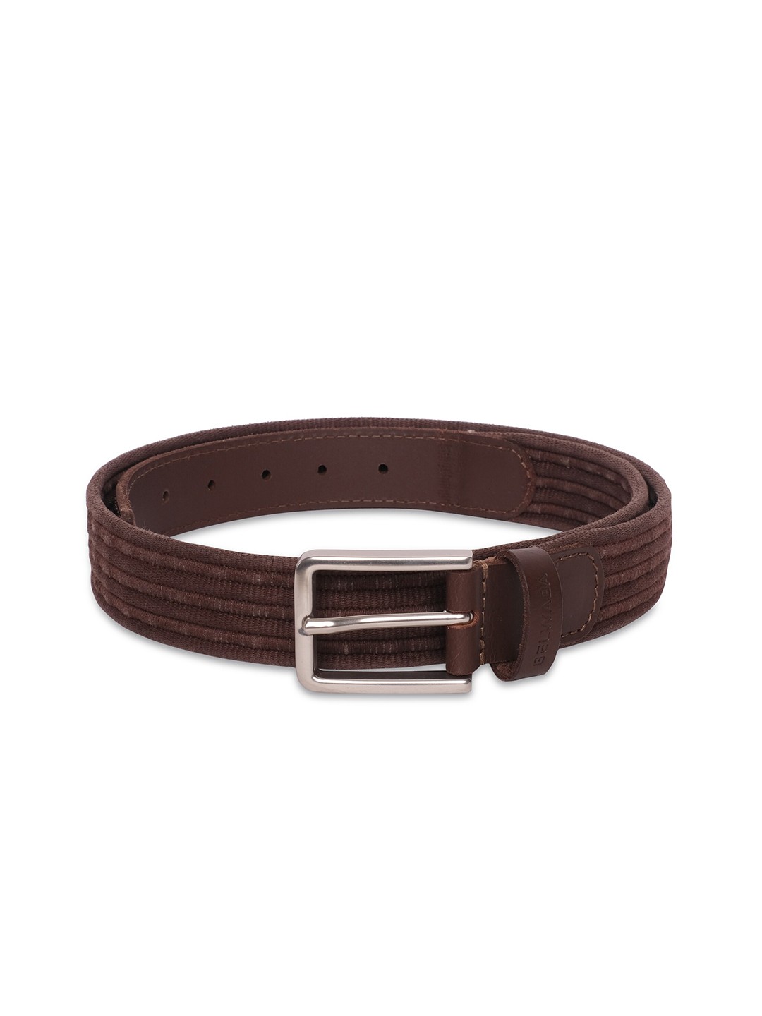 

Belwaba Men Brown Striped Leather Wide Belt