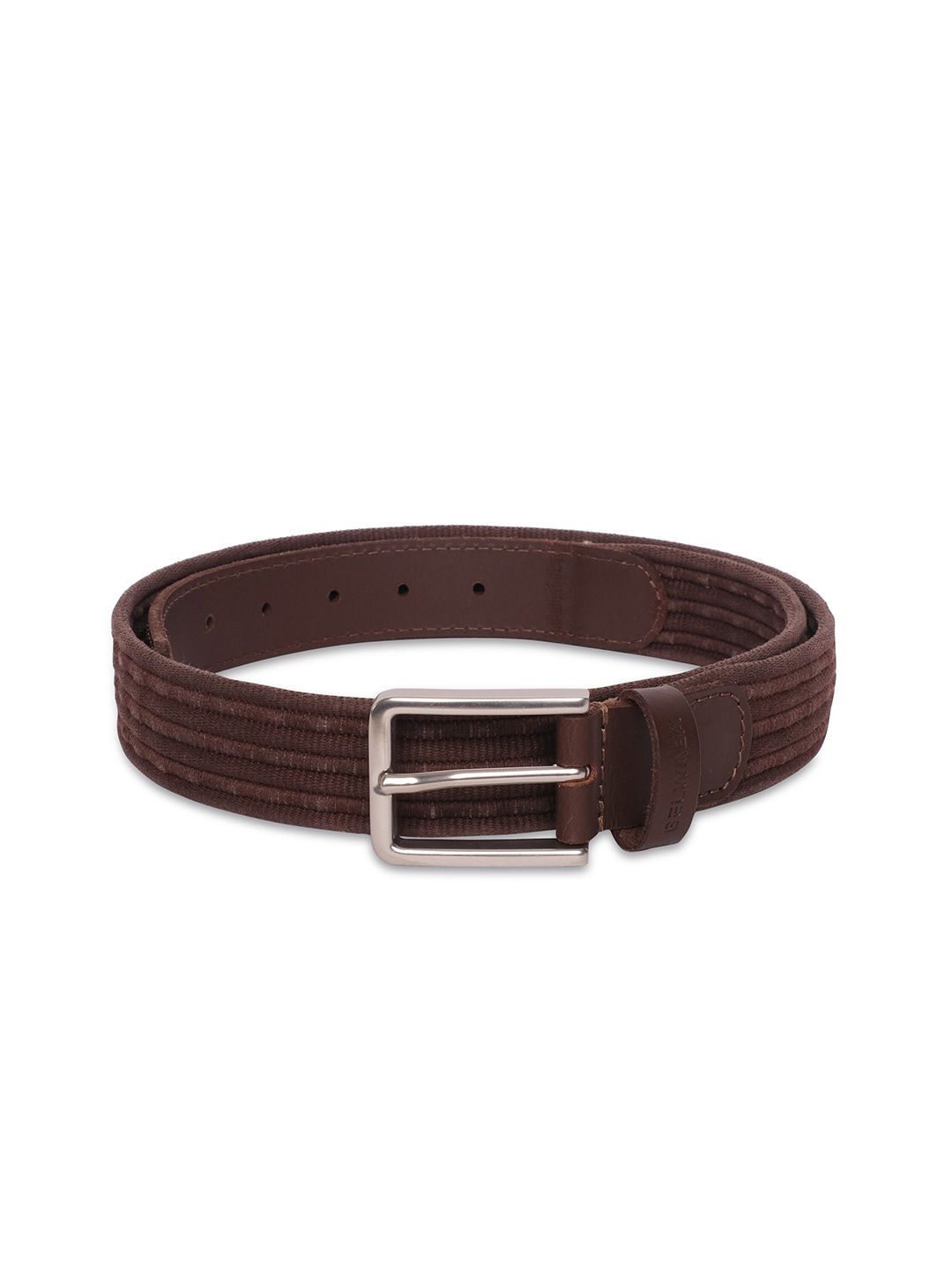 

Belwaba Men Brown Striped Leather Belt
