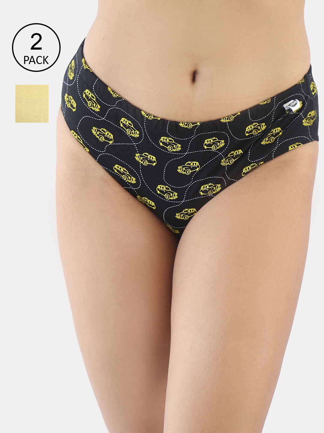 

Wear Equal Women Pack of 2 Yellow & Black Printed Hipster Briefs