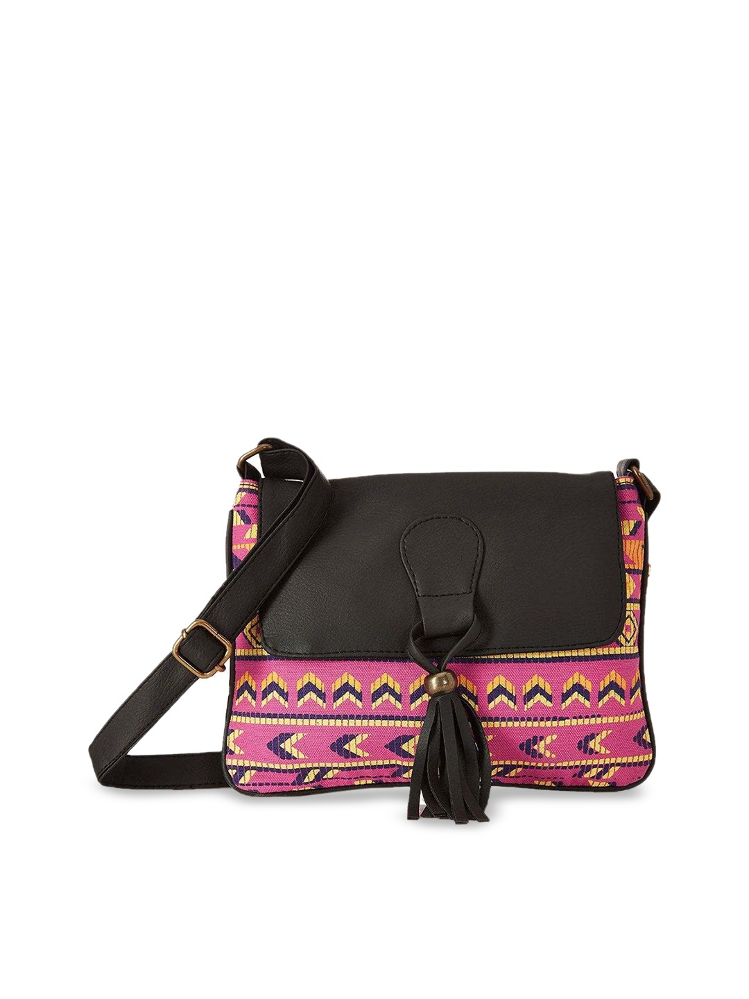 

Kanvas Katha Pink Geometric Structured Sling Bag with Tasselled