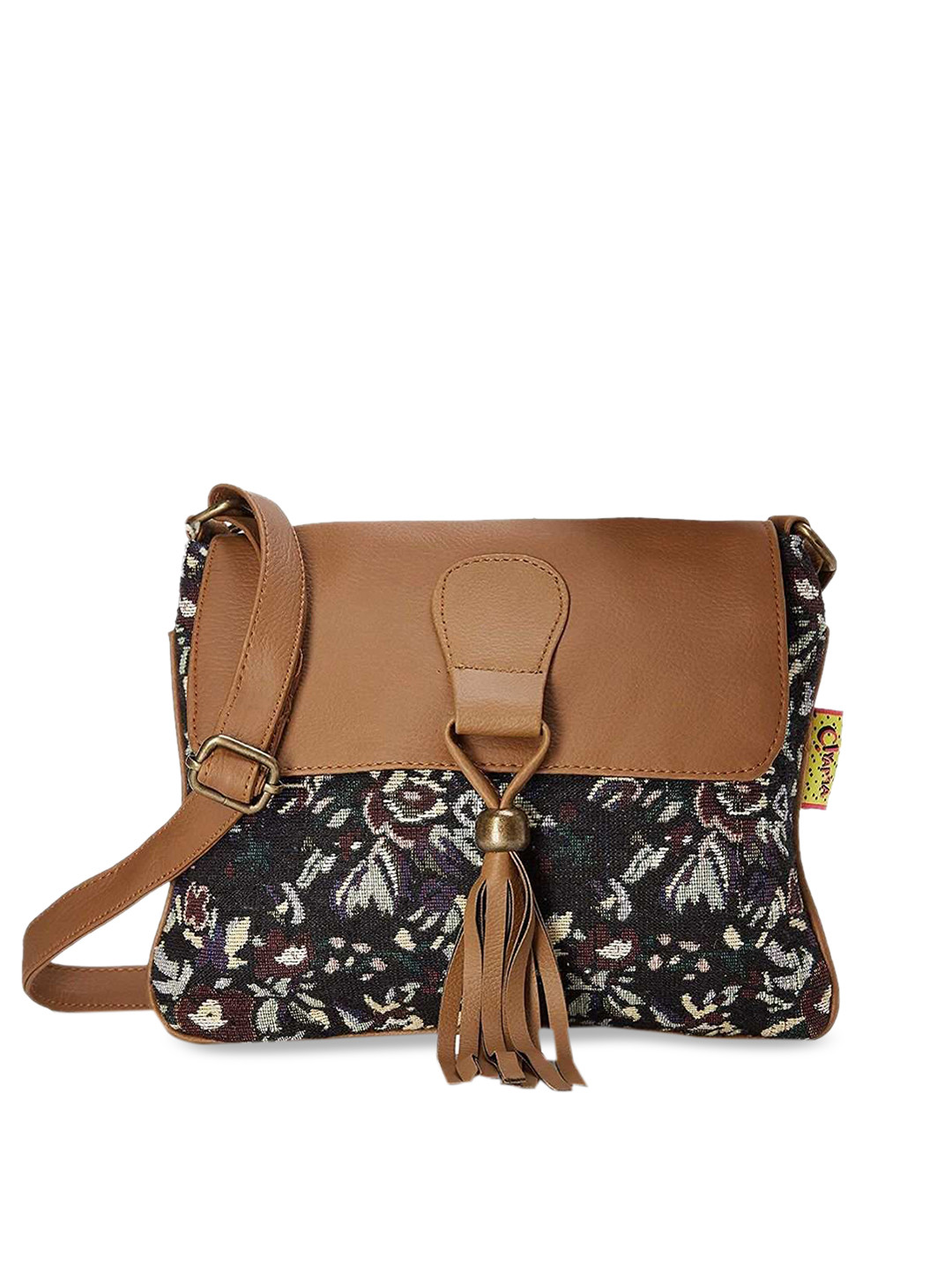

Kanvas Katha Multicoloured Floral Printed Bowling Sling Bag with Tasselled, Multi