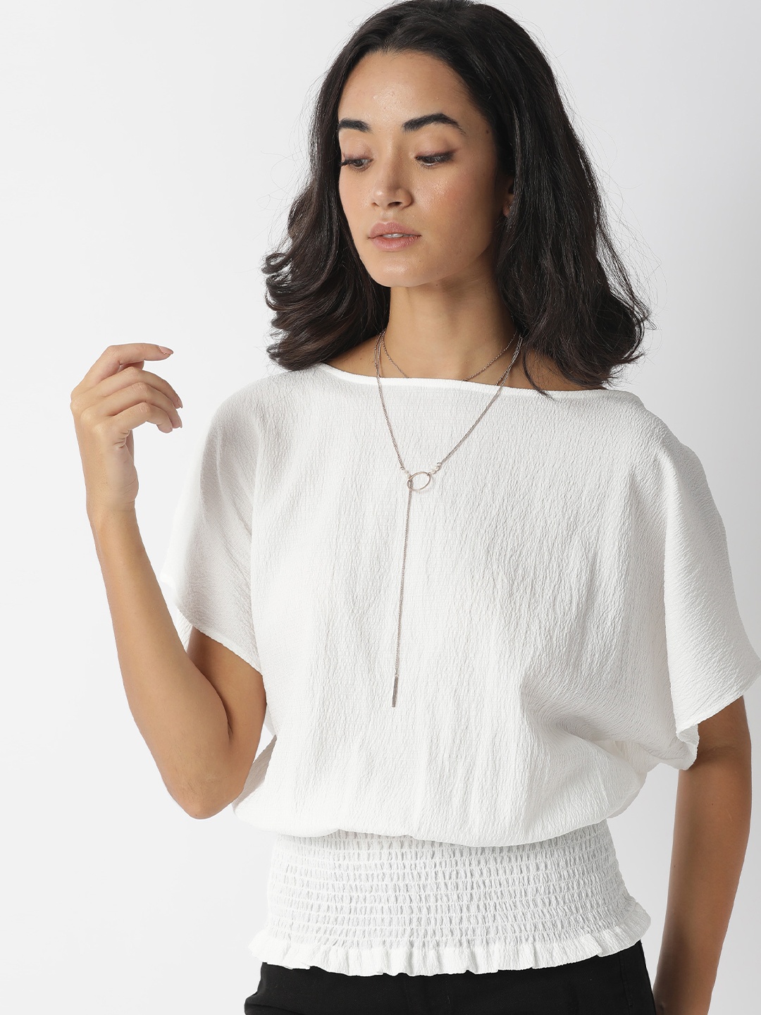 

RAREISM Women White Extended Sleeves Blouson Top