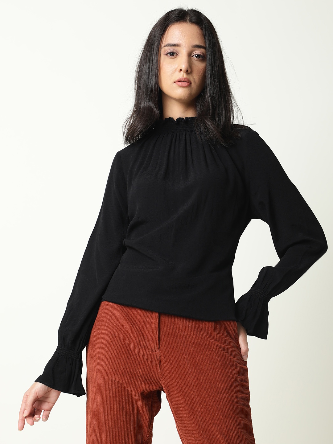 

RAREISM Black Cinched Waist Top