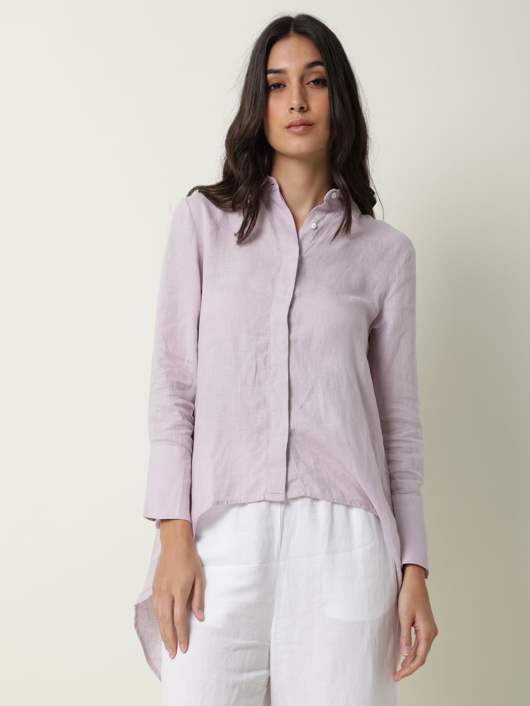 

RAREISM Women Purple Linen Shirt Style Top