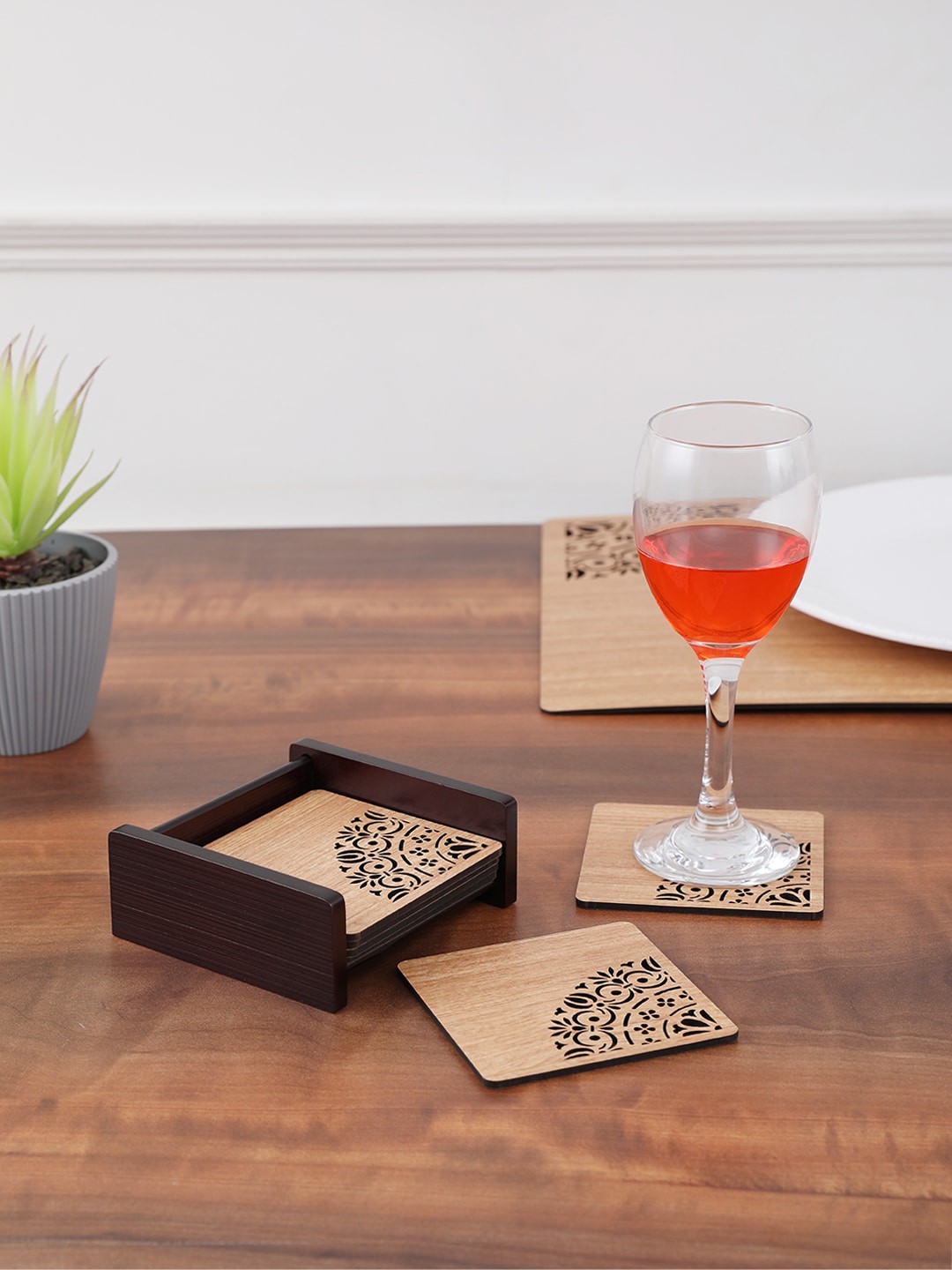 

HomeTown Brown Wood Reversible Square Coasters Set of 6