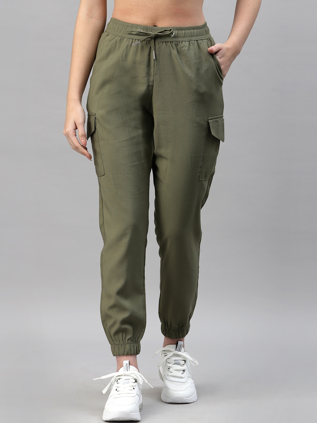 

Mode by Red Tape Women Olive Green Straight Fit Joggers Trousers