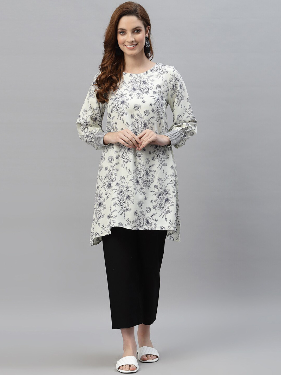 

Mode by Red Tape White & Navy Blue Viscose Rayon Printed Tunic
