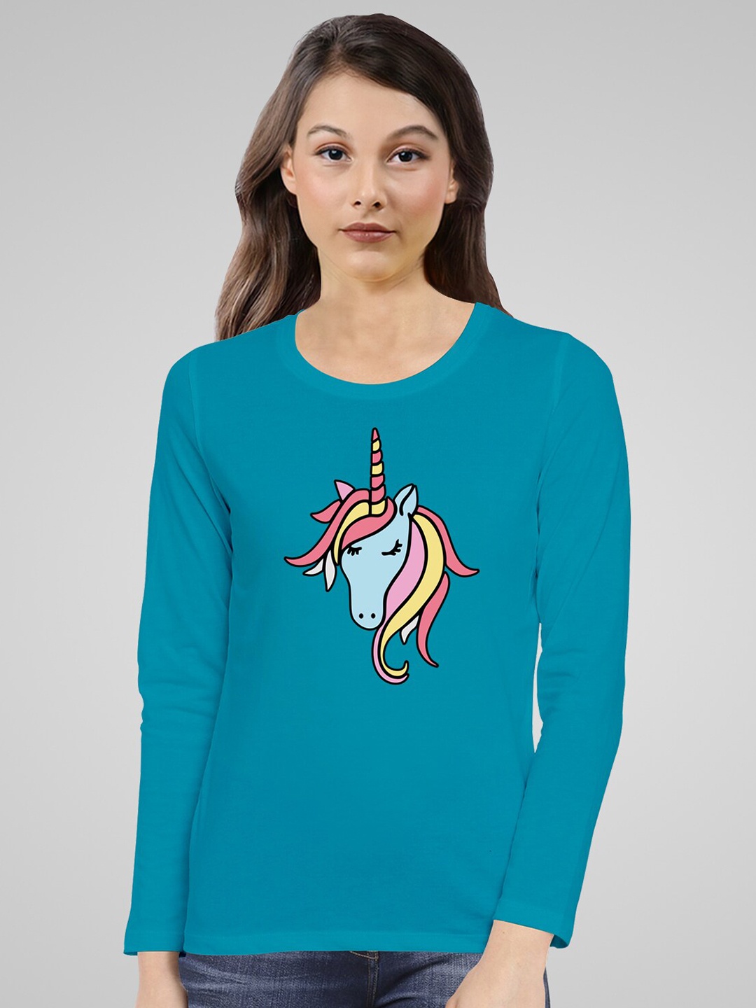 

Pootlu Women Turquoise Blue Printed T-shirt