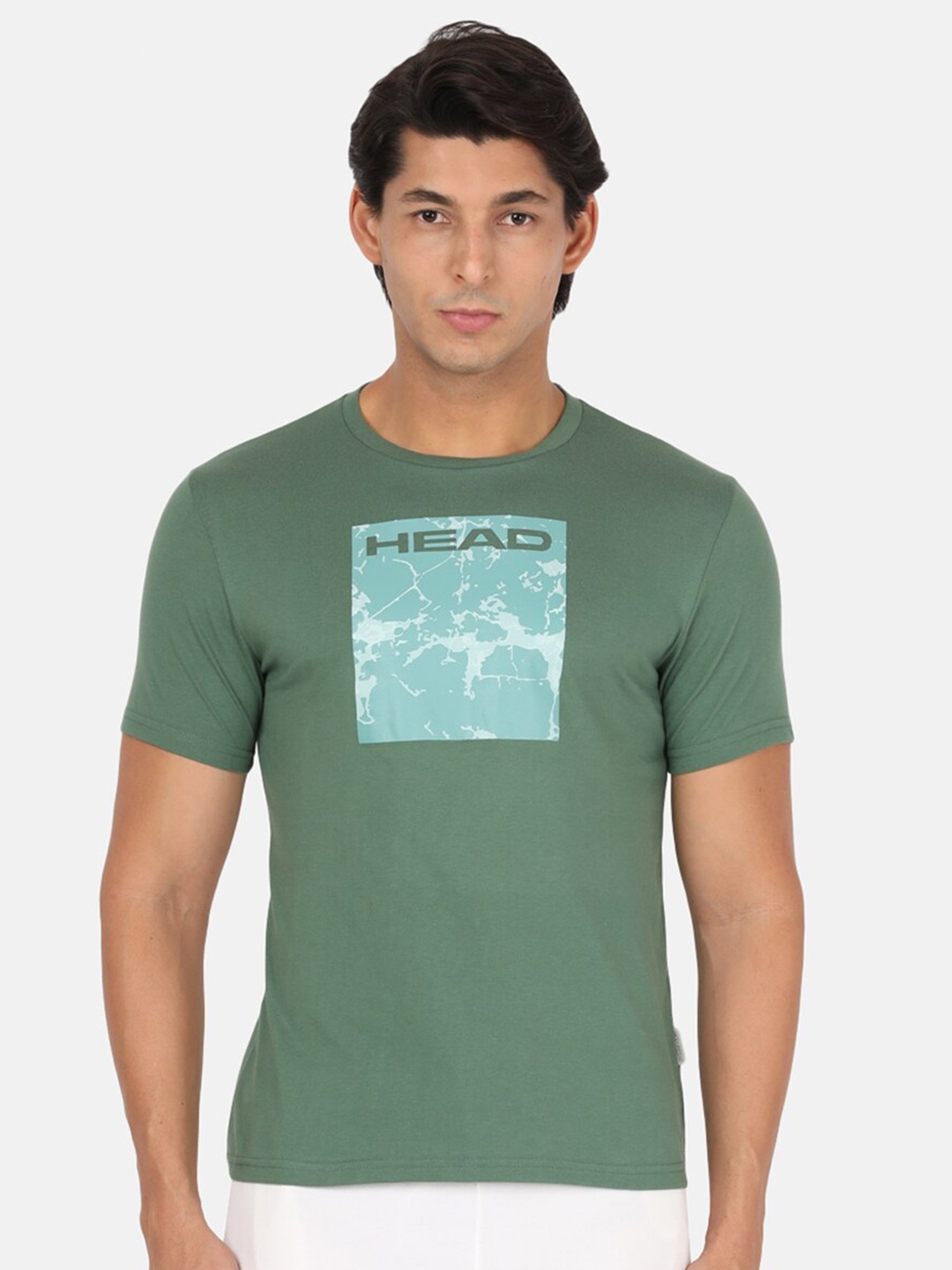 

Head Men Green Printed Slim Fit Outdoor T-shirt