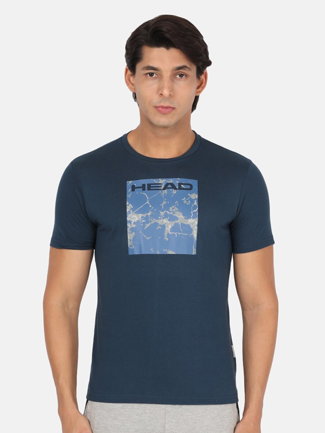 Head Men Navy Blue Printed Slim Fit Sports T-shirt