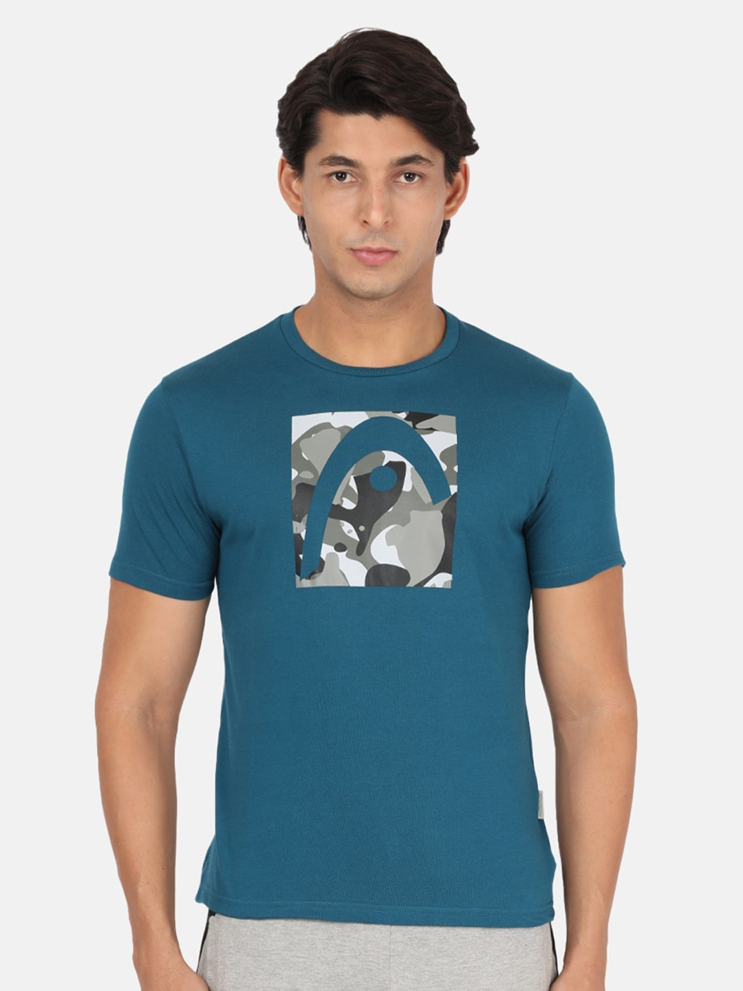 

Head Men Blue Printed Slim Fit Outdoor T-shirt