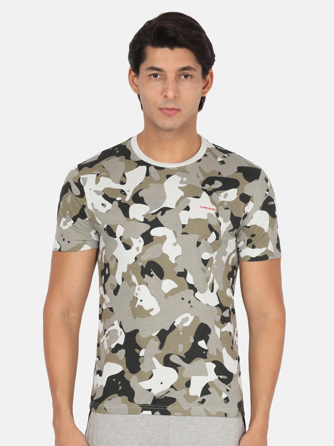 

Head Men Grey Camouflage Printed Slim Fit T-shirt