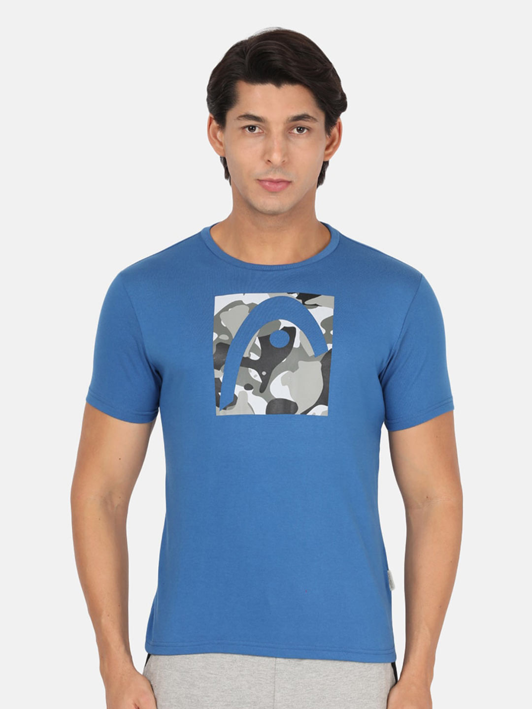

Head Men Blue Camouflage Printed Slim Fit Outdoor T-shirt