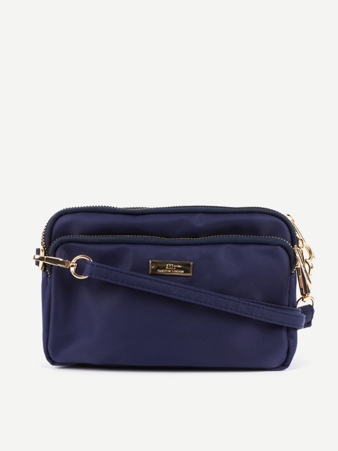 

Carlton London Navy Blue Structured Sling Bag with Applique