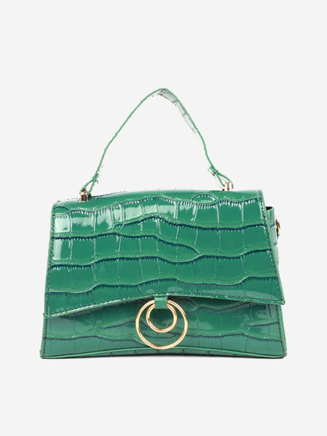 

Carlton London Green Animal Textured Structured Satchel with Cut Work