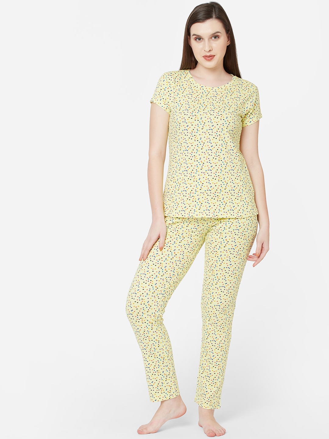 

SDL by Sweet Dreams Women Yellow Printed Night suit
