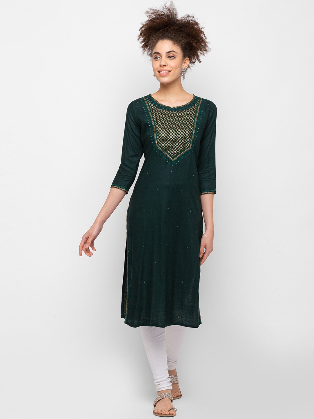 

ZOLA Women Green Geometric Thread Work Kurta
