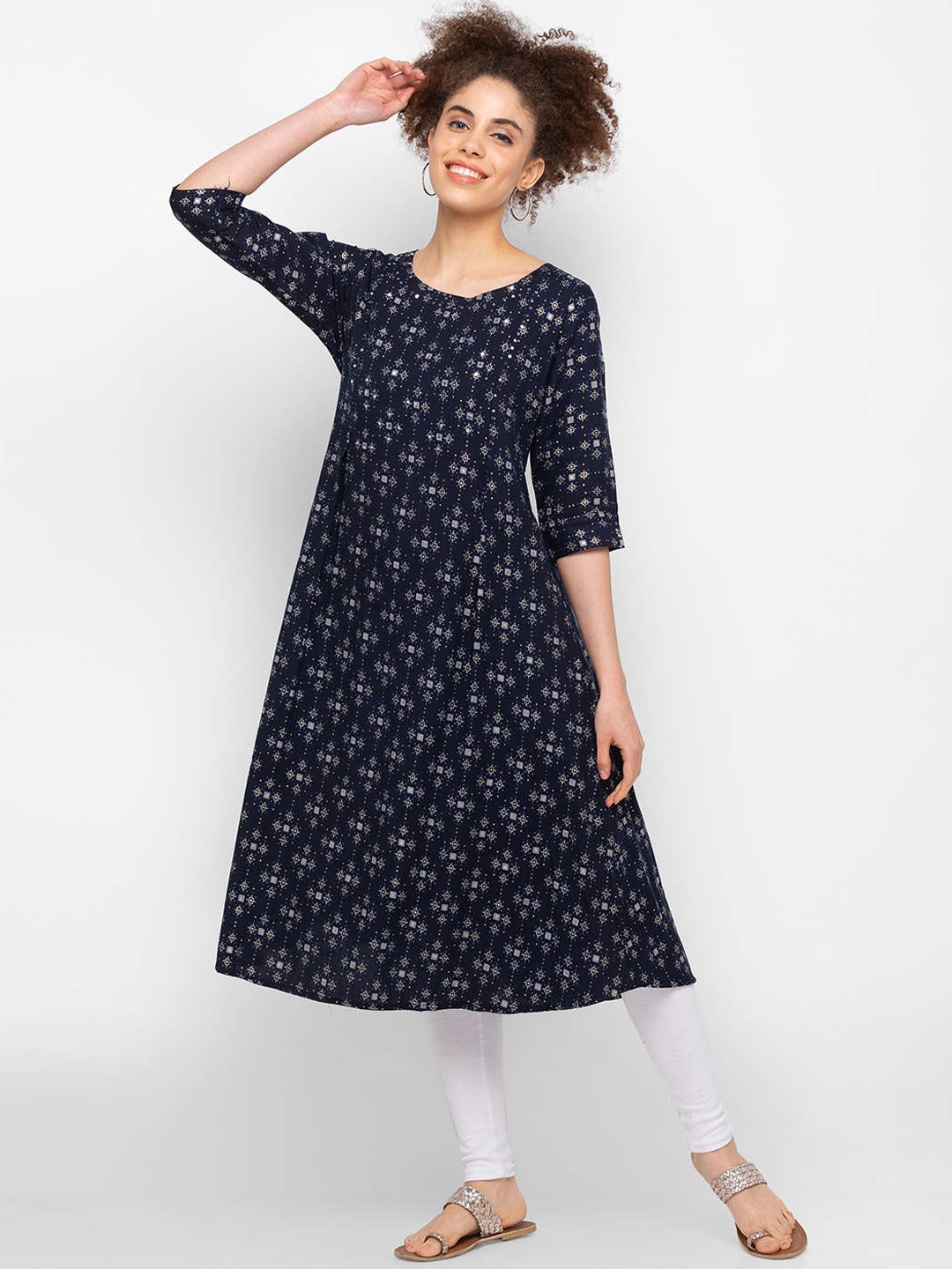 

ZOLA Women Navy Blue Geometric Printed Kurta