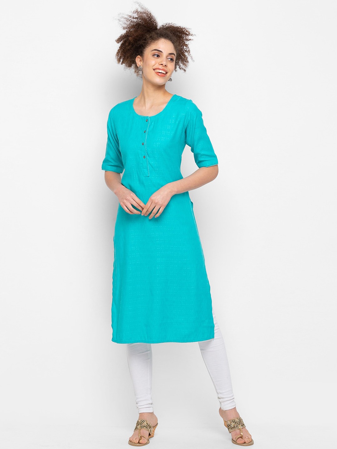 

ZOLA Women Teal Blue Geometric Printed Kurta