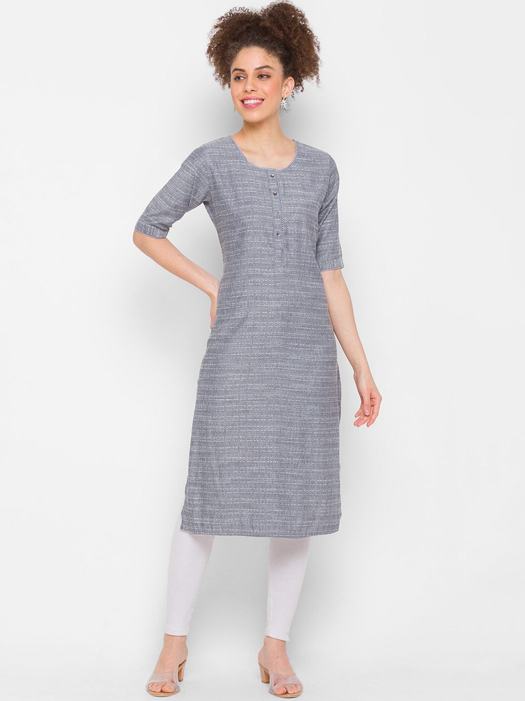 

ZOLA Women Grey Thread Work Kurta