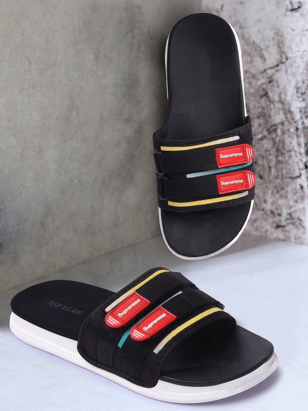 

Longwalk Men Black & Red Printed Sliders