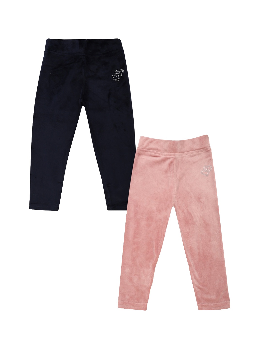 

V-Mart Pack of 2 Girls Pink & Navy Blue Solid Cotton Ankle Length Leggings