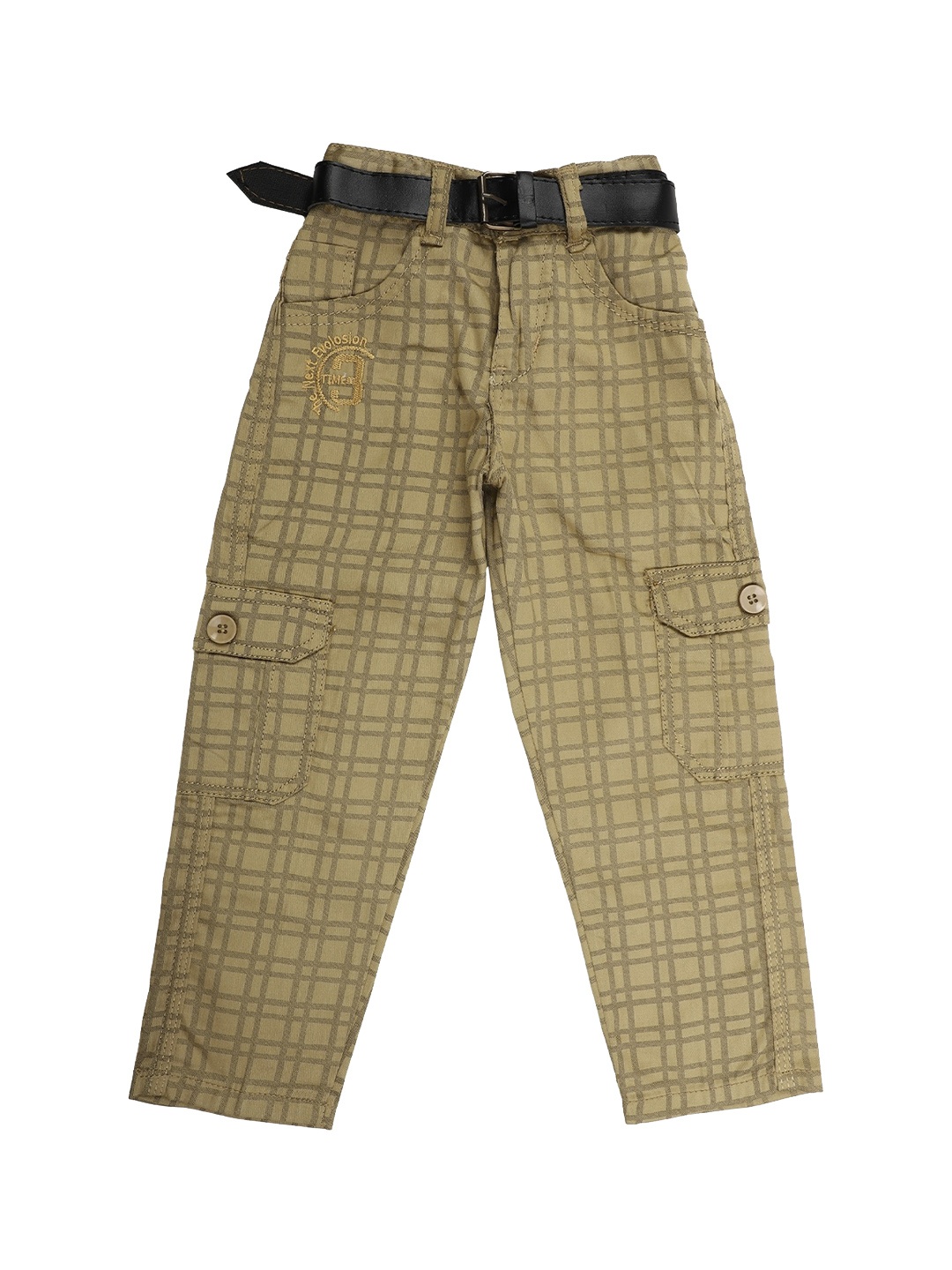 

V-Mart Boys Beige Checked Easy Wash Cargos Trousers