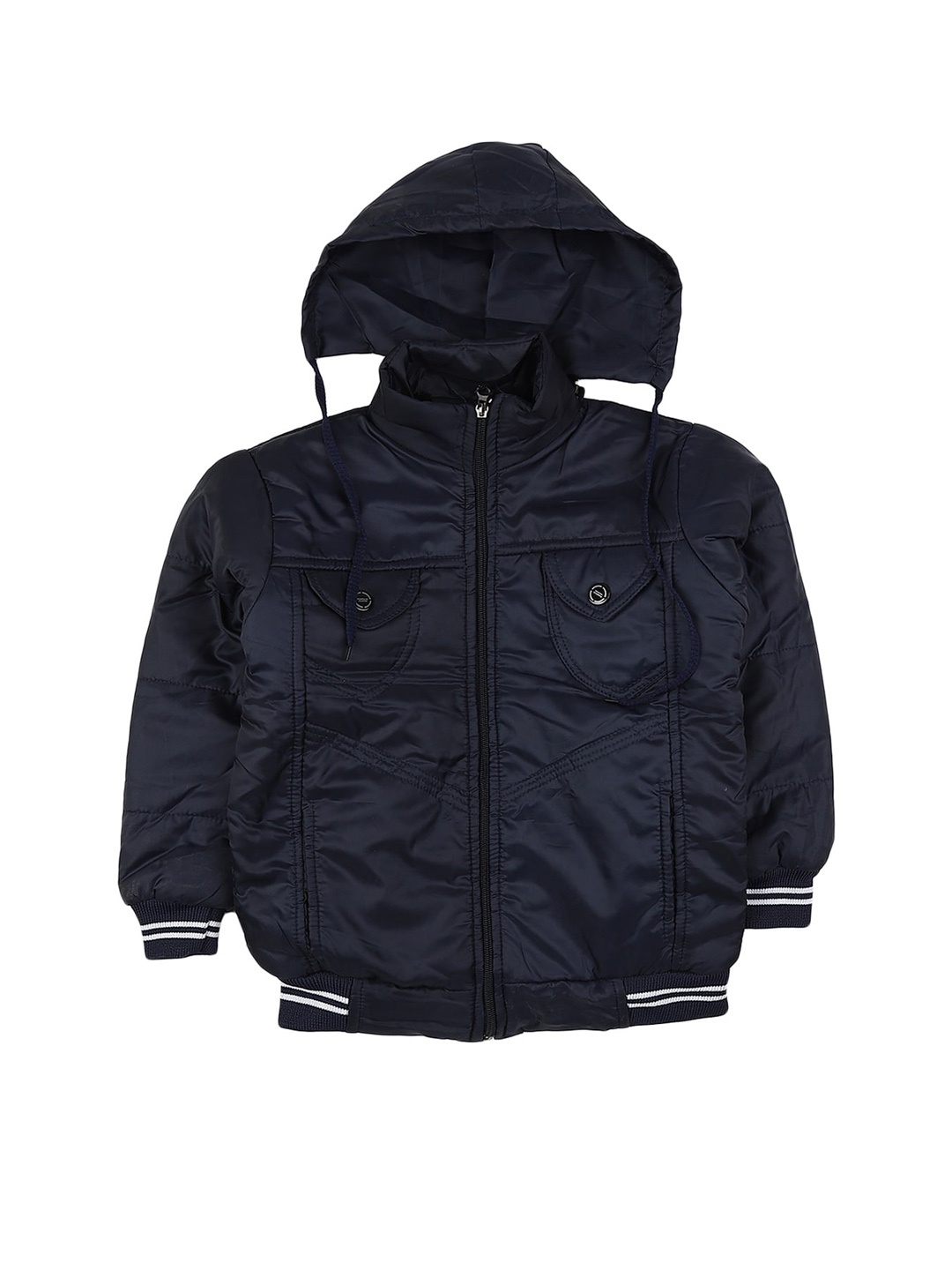 

V-Mart Boys Blue Solid Lightweight Hooded Bomber Jacket