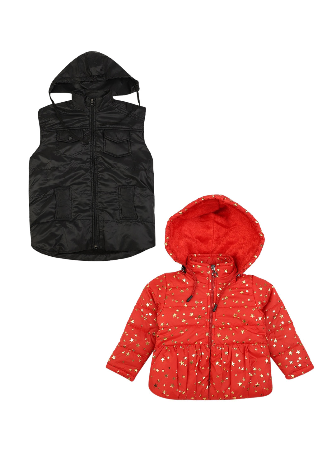 

V-Mart Boys Black Red & Black Set Of 2 Lightweight Padded Jacket