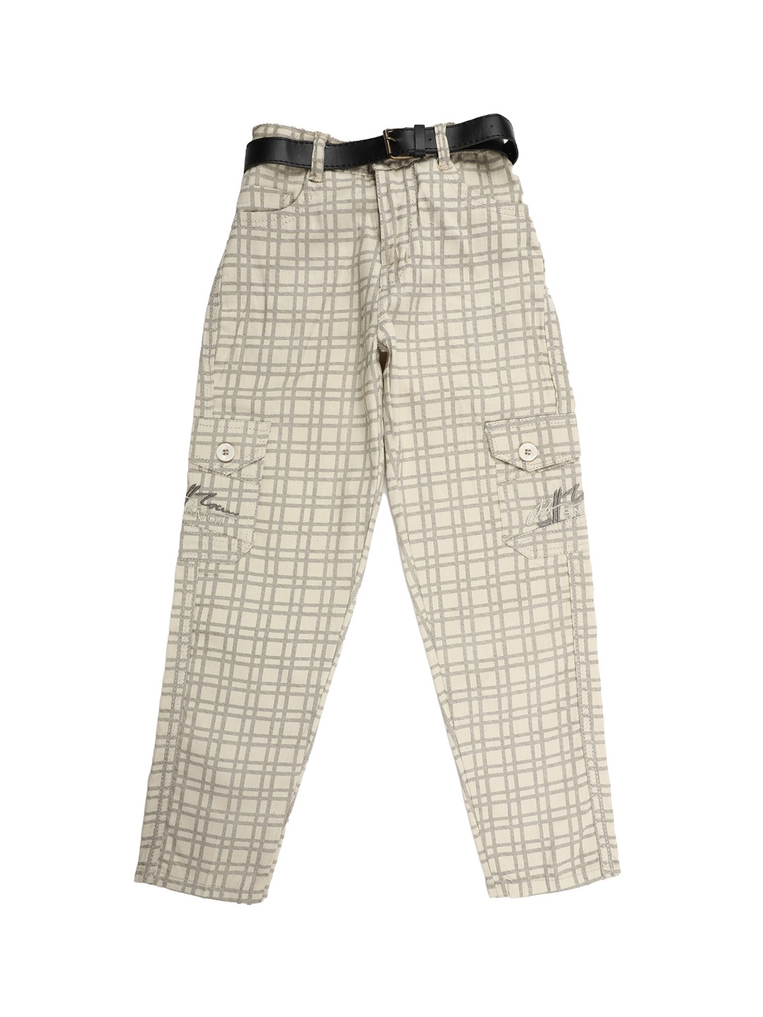 

V-Mart Boys Brown & Grey Checked Easy Wash Cotton Cargos Trousers