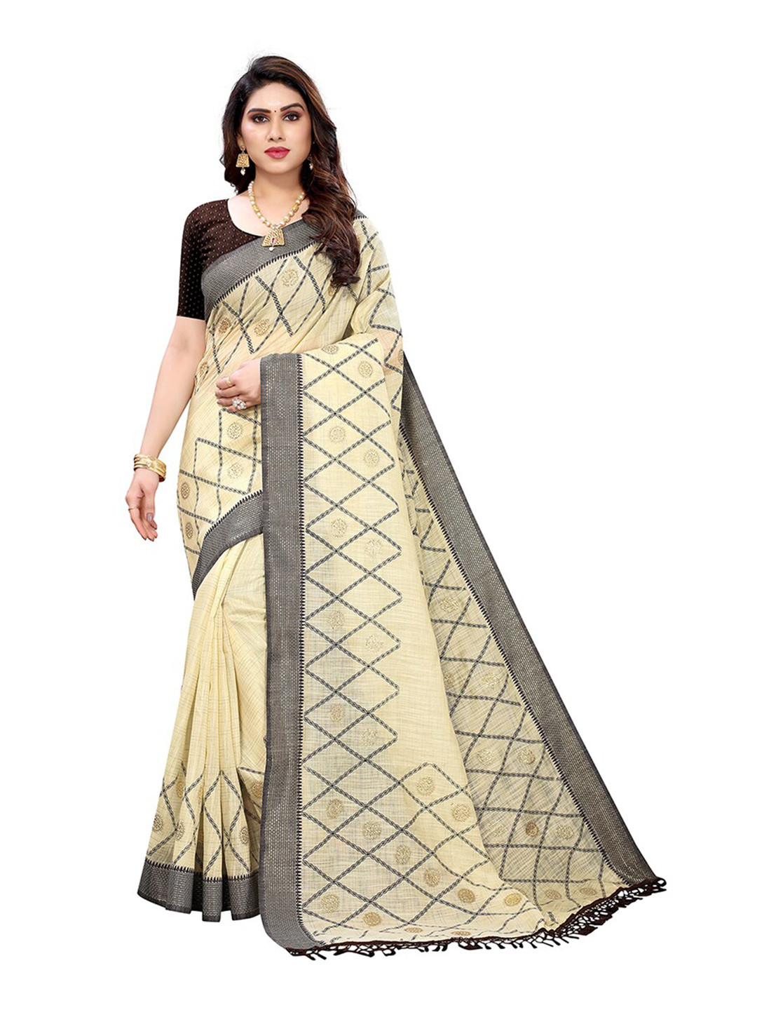 

Pisara Beige & Grey Printed Silk Cotton Saree