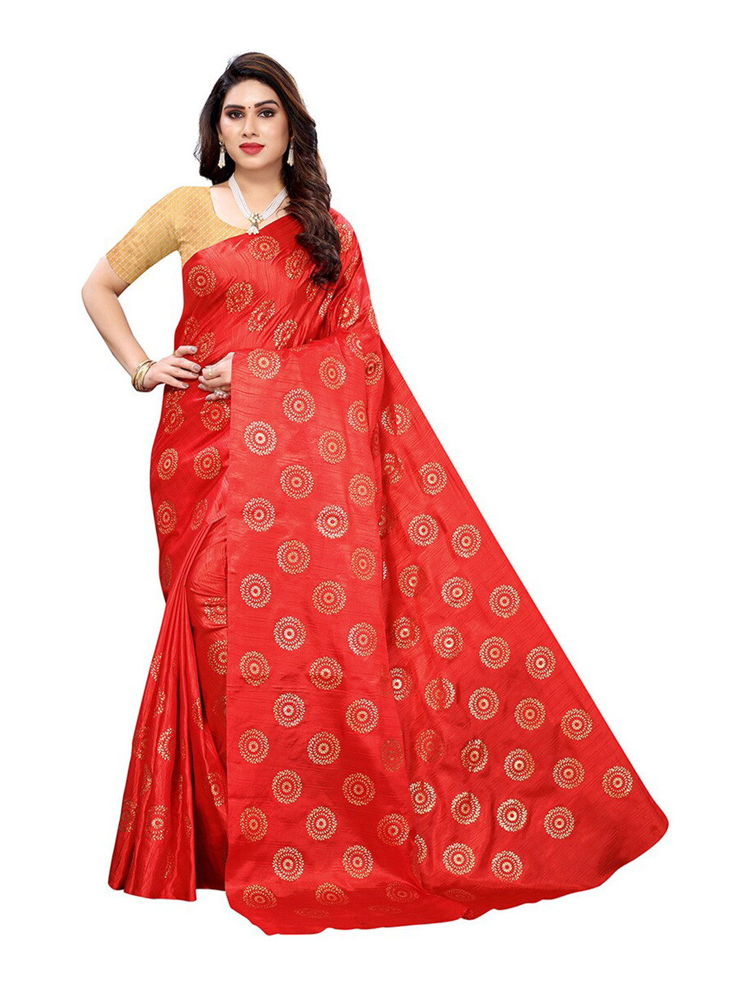 

Pisara Red & Gold-Toned Ethnic Motifs Silk Cotton Saree