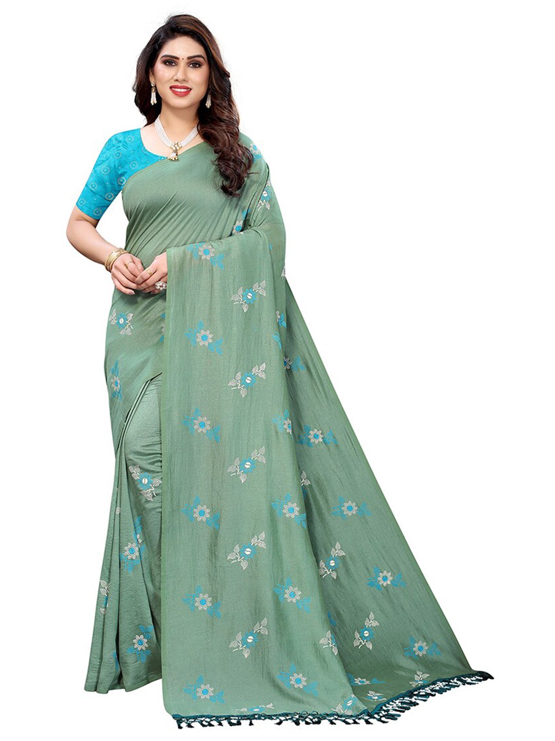 

Pisara Green & Blue Floral Silk Cotton Saree