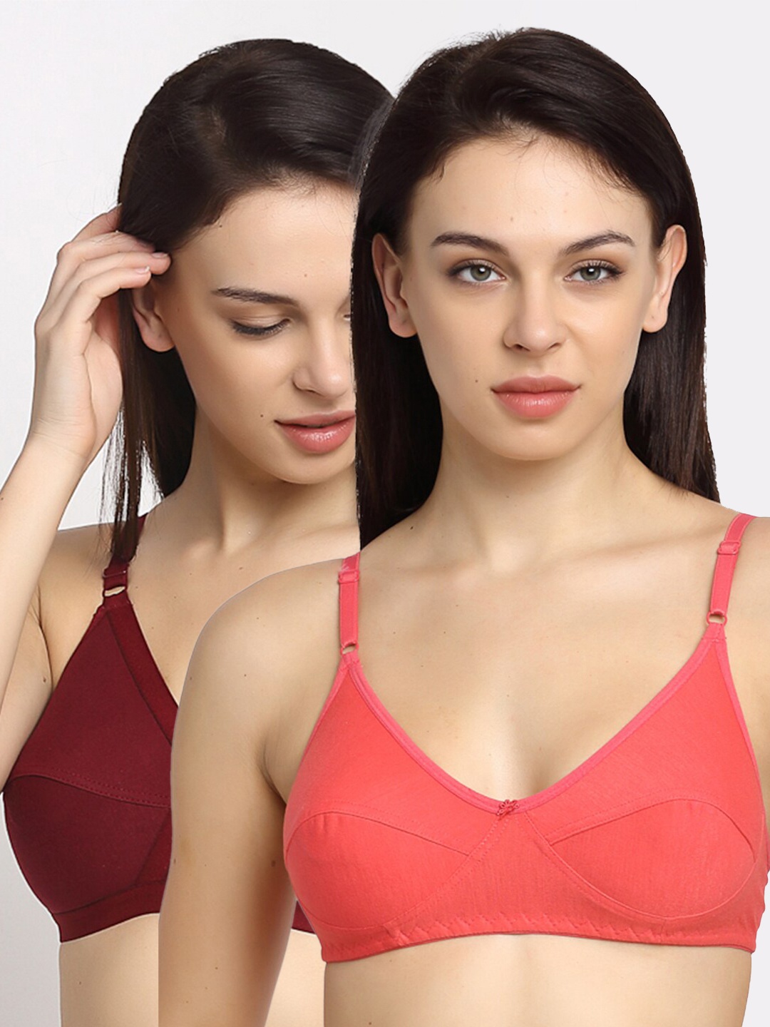 

Friskers Pack of 2 Maroon & Orange Non Padded Bra